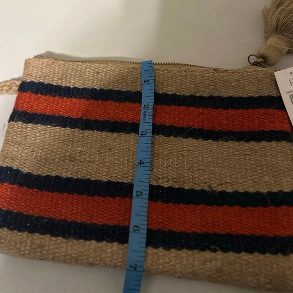J. Jill Clutch Wristlet Pouch Raffia Striped with Tasseled Boho Resort Beach - Picture 7 of 8